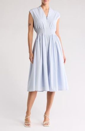 By Design Sable Zip Cotton Poplin Midi Dress in Halogen Blue at Nordstrom Rack, Size Large