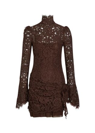 De La Vali DE LA Vali Bodita Rose-appliqu&eacute;d Guipure Lace Mini Dress - Brown - 16 (UK16 / XL)