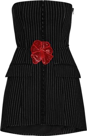 Rotate Strapless Top met Rode Bloemaccent - Dames - Tops zonder mouwen - Zwart - M - Polyester - Tops