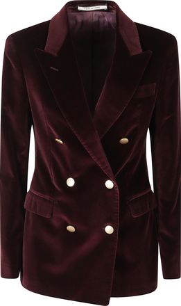 Tagliatore Double-Breasted Velvet Jacket With Notched Lapels And Gold Accents