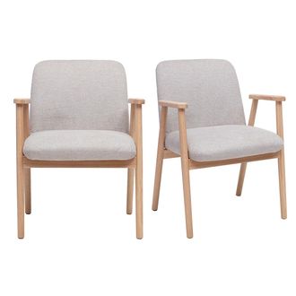 Miliboo Sillas De Tejido Con Efecto Terciopelo Texturizado Beige Y Madera Clara (lote De 2) Kitty
