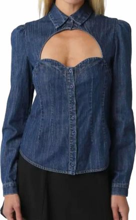 Olivaceous Camille Denim Cutout Top In Blue