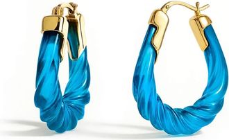 Gold & Honey Womens Rope Twist Oval Lucite Birthstone Hoop Earrings In December - Blue Topaz