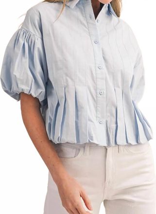 Merci Pleated Bubble Top In Blue