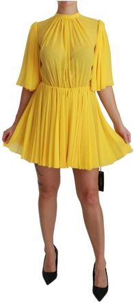 Dolce & Gabbana Pleated A-line Mini Dress - Dames - Korte kleedjes - Geel - S - Kleedjes