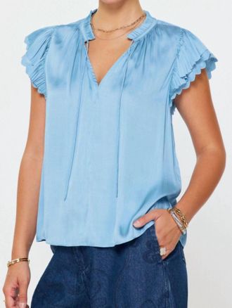 Current Air Double Flutter Eyelet Edge Blouse In Blueblue