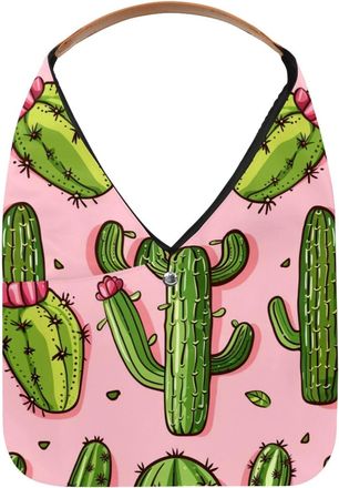 Generic Pink Cactus Reusable Lightweight Grocery Bags - Foldable Into Compact Pouch, Washable & Sturdy, Multipurpose for Shopping and Travel