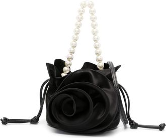 Magda Butrym Magda pearl-handle flower bag - women - Satin/Calf Leather - One Size - Black