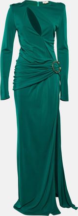 Elisabetta Franchi Green Jersey Cut-Out Slitted Maxi Dress