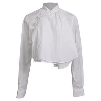 Comme Des Gar&ccedil;ons Comme Des Gar&ccedil;ons Mandarin Collared Cropped Shirt in White Cotton