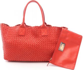 Bottega Veneta Red Color Leather Handbag Pouch Tote Bag (Pre-Owned)