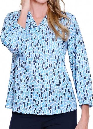 Multiples Elastic Hem 3/4 Sleeve Ruffle V Neck Top In Multi