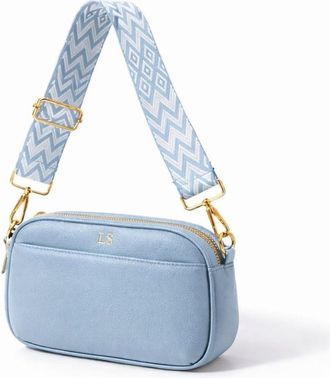 Generic Personalised LOLA Embossed Faux Leather Chevron Cross Body Bag (Light Blue)