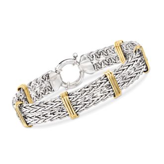 Ross-Simons Two-Tone Double Wheat-Link Bracelet in Sterling Silver and 14kt Gold Over Sterling