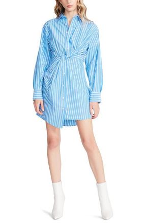 Steve Madden Nadia Stripe Twist Front Long Sleeve Shirtdress in Blue at Nordstrom, Size Small