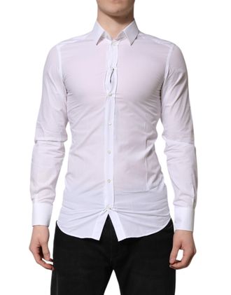 Dolce & Gabbana White Cotton GOLD Long Sleeve Men Dress Mens Shirt