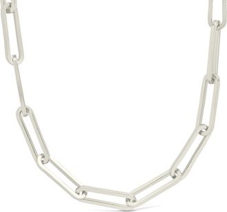 Sterling Forever Silver Elongated Paperclip Chain Necklace