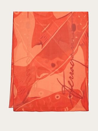 Ferragamo Women Fish print silk stole Red
