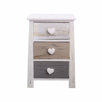 Mobili Rebecca Mesita de noche con 3 cajones en paulonia blanca, beige y gris