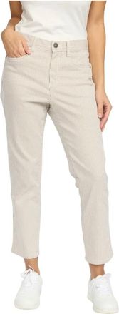 2-Biz Gestreepte Cropped Broek Becky. Sp 25 Sand - Dames - Vrijetijds broeken - Beige - L - Broeken