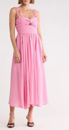Moon River Bow Detail Midi Dress in Pink at Nordstrom Rack, Size X-Small