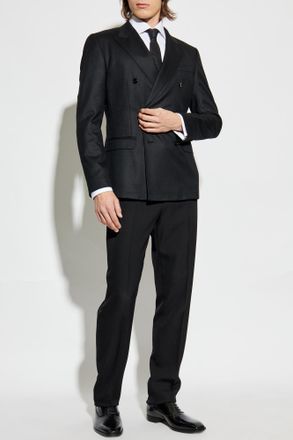 Versace Creased Wool Trousers, Mens, Black