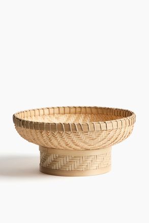 H&M Servierschale aus Bambus mit Fuss - Beige