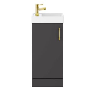 Balterley Floor Standing Vanity Basin 400mm Gloss Grey & Brushed Brass Handle