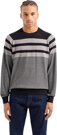 A|X Armani Exchange Ax Striped Sweater Mens Sweater Navy/ Driftwood : XL, Acrylic/Wool