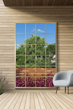 MirrorOutlet Gold Modern Window Garden Wall Mirror 69 X 43 (174CM X 110CM) | Size: 1 Pack