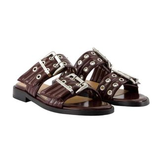 Ganni Schoenen, Dames, Bruin, 38 EU, Polyester, Sandalen met Twee Banden en Gesp