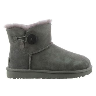 UGG Mini Bailey Button II Suede Womens Ankle Boots - Grey - Size:UK 4