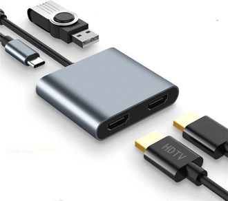No Brand Adaptador Usb-c A Hdmi Dual - Adaptador Multipuerto Usb-c De 60 Hz Con Pd De 100 W - Compatible Con Divisor De Usb-c A 2 Hd Para Pantalla Extendida