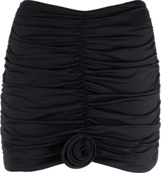 La Reveche Lillibet floral-appliqu&eacute; gathered miniskirt - women - Polyamide/Elastane - S - Black