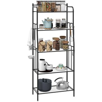 HOMCOM 5-Tier Kitchen Storage Unit - Microwave Stand With Open Shelves And Hooks | TJ Hughes