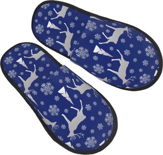 Generic Slippers Winter Moose Deer Snowflakes Blue Breathable Camping Slippers Furry Anti-Slide Slipper For Women Ladies Winter L
