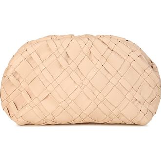 Raf&eacute; New York Aya Woven Leather Frame Clutch in Buff at Nordstrom, Size Small