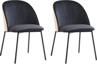 Vente-Unique Sedia in Velluto e Metallo Nero e Naturale chiaro - Lotto di 2 - MIJENIA