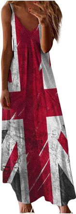 Generic Summer Dresses for Women Casual Dresses Union Jack Dress Sleeveless Maxi Dress Spaghetti Strap Sexy Boho SundressesGirls Dresses Ladies Dresses Sale P
