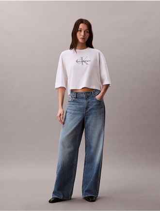 Calvin Klein Jeans Calvin Klein Womens Monologo Cropped Boxy T-Shirt - Open White - XS