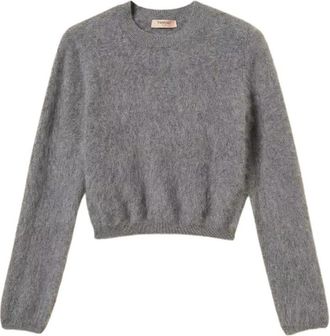 Twinset Trui met ronde hals - Dames - Ronde hals truien - Grijs - M - Wol - Truien & Vesten