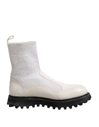 Dolce & Gabbana White Beige DG Logo Mid Calf Boots Mens Shoes