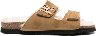 Palm Angels logo-plaque suede sandals - unisex - Sheep Skin/Shearling/Rubber/Suede - 42 - Neutrals