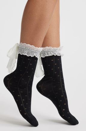High Heel Jungle Lace Trim Cotton Blend Crew Socks in Black at Nordstrom