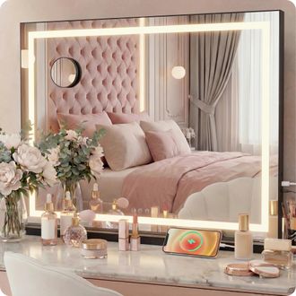 OEM Espejo De Maquillaje Negro Estilo Hollywood De 70x55 Cm Con Luz Led De Colores (10 Unidades)