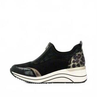Remonte Womens Wedge Sneaker In Black/bronze/leopard