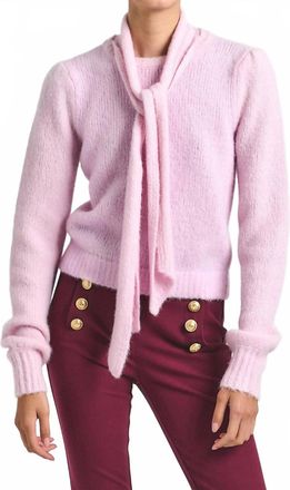 Derek Lam Plush Knit Tie Neck Sweater In Slipper Pink