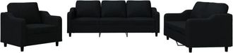 vidaXL Juego De Sof&aacute;s Con Cojines 3 Piezas Tela Negro Vidaxl