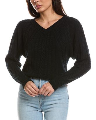 Fort&eacute; Cashmere Diagonal Cable V-Neck Cashmere Sweater