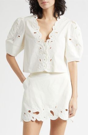 Cinq &agrave; Sept Paisley Bloom Embellished Bellara Top in Cream/white at Nordstrom, Size Xx-Small